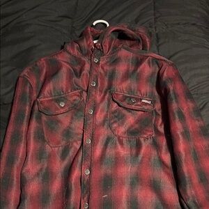 Dickies Red and Black Raincoat with Hood and Zipper